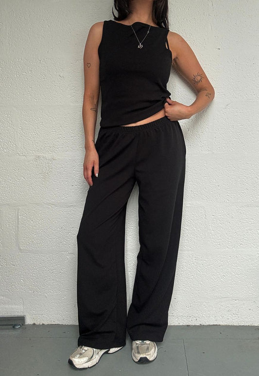 black wide leg trousers
