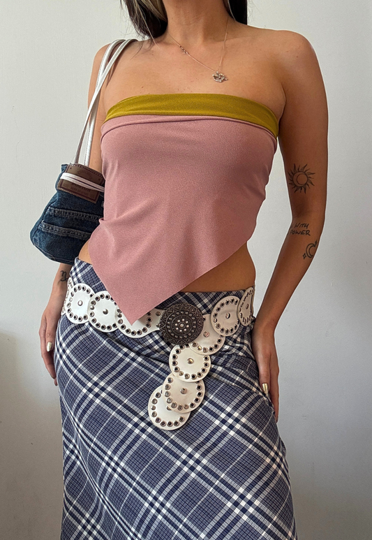 pink/mustard reversible hankie top