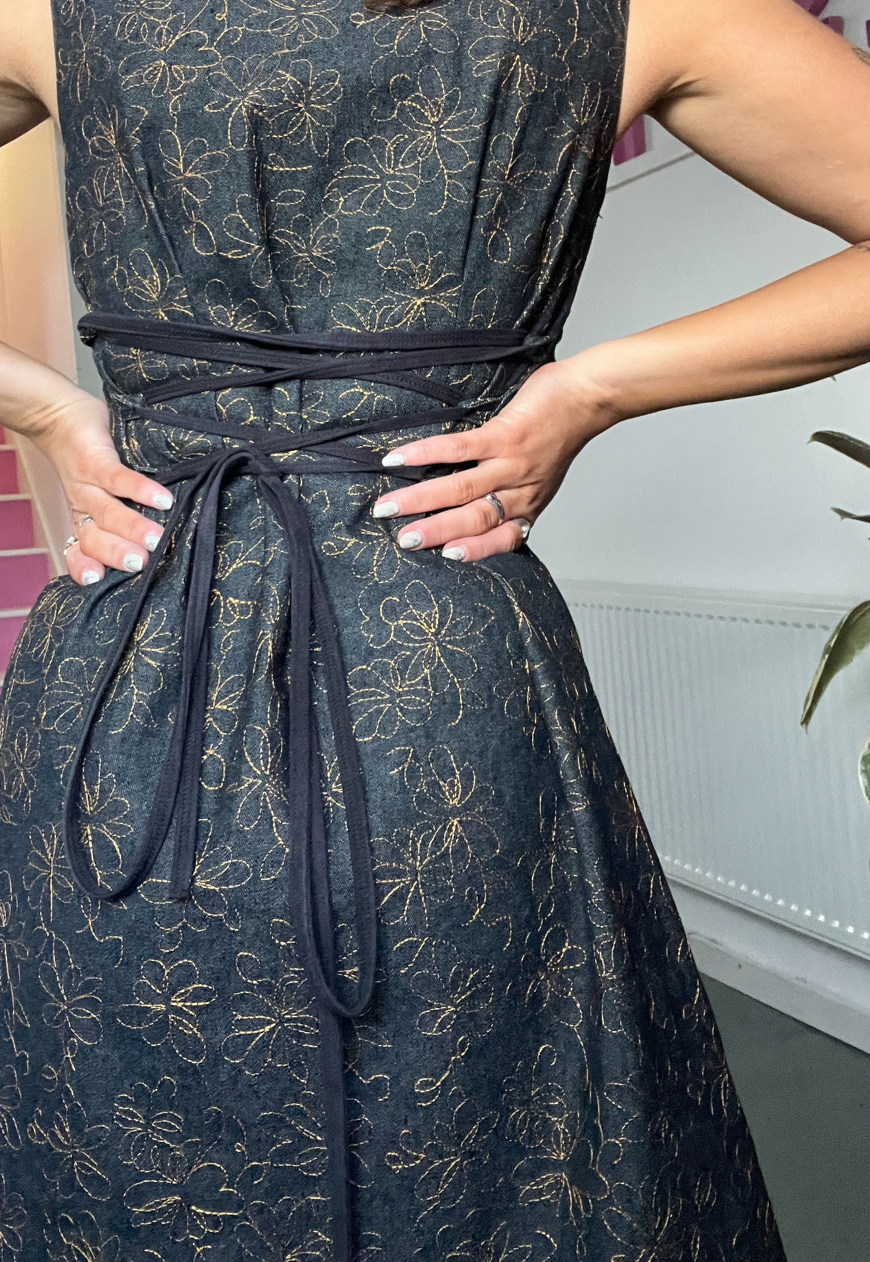 DENIM EMBROIDERED CINCH MINI DRESS - 2XS HISSY FIT LTD