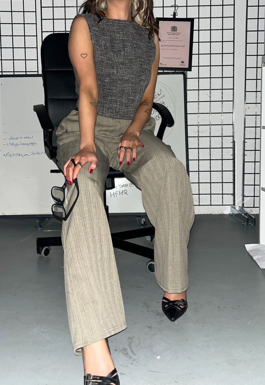 taupe stripe staple trouser