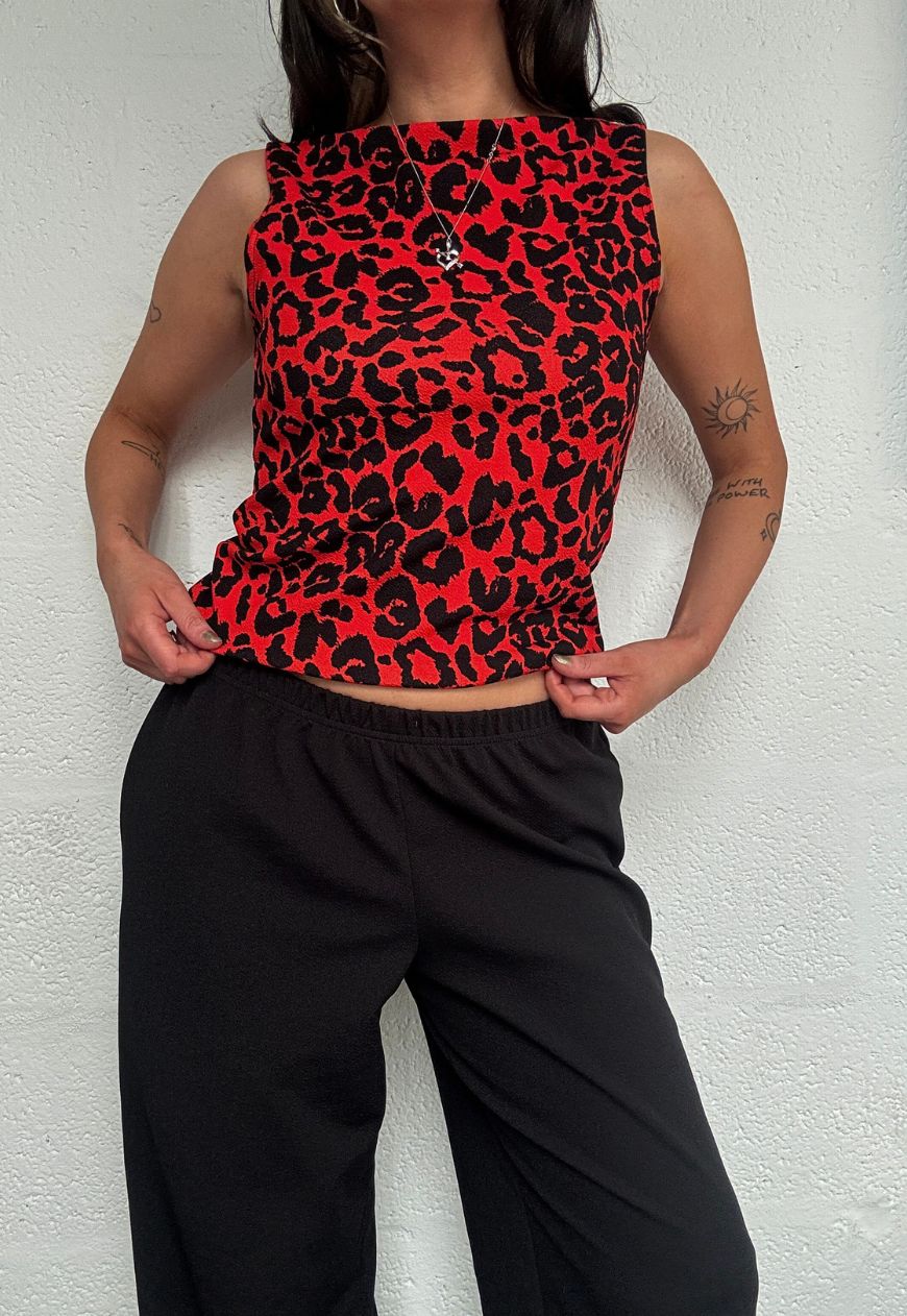 red leopard slash neck top