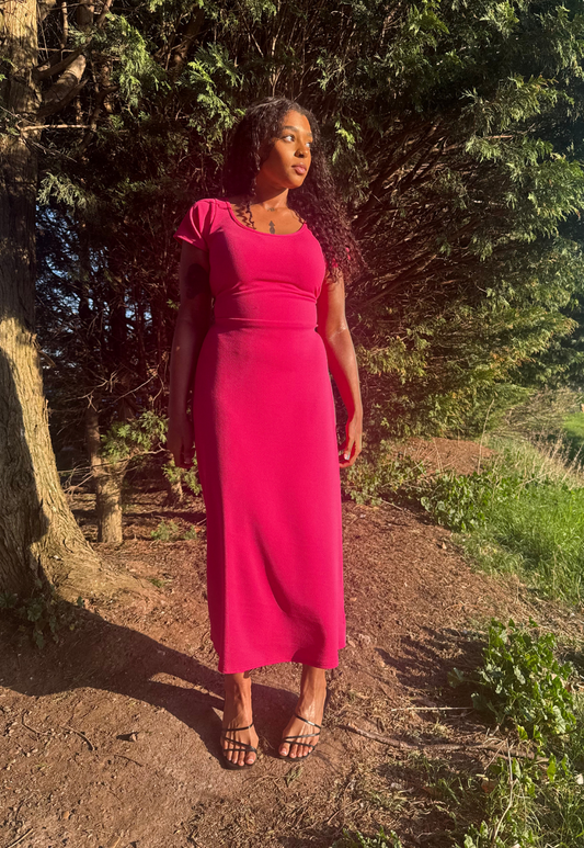 MULTIWAY RASPBERRY CAP SLEEVE CINCH MAXI DRESS - XS HISSY FIT LTD