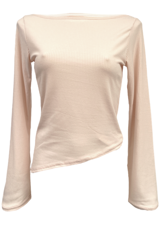 SOFT PINK RIBBED ASYMMETRIC FLARED TOP - 2XS HISSY FIT LTD