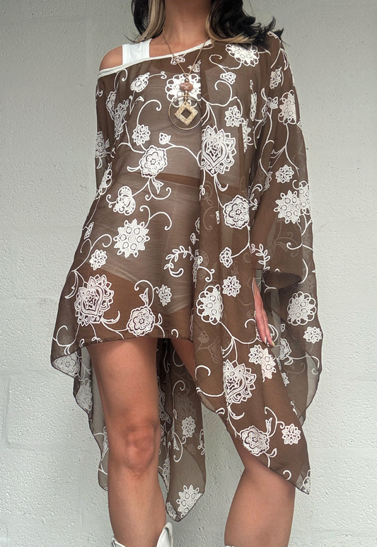 light brown flower mesh poncho *pre-order*