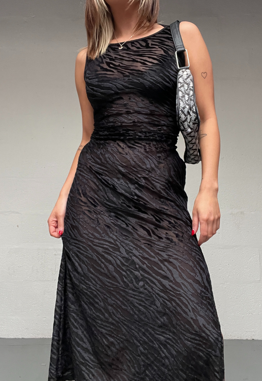 BLACK ZEBRA MESH VELOUR CINCH DRESS - XL HISSY FIT LTD