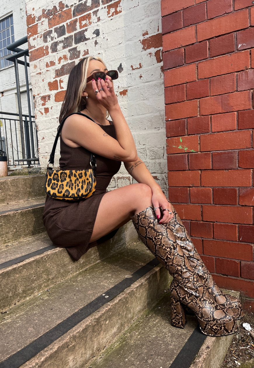 BROWN WOVEN SLASH MINI DRESS - 2XS HISSY FIT LTD