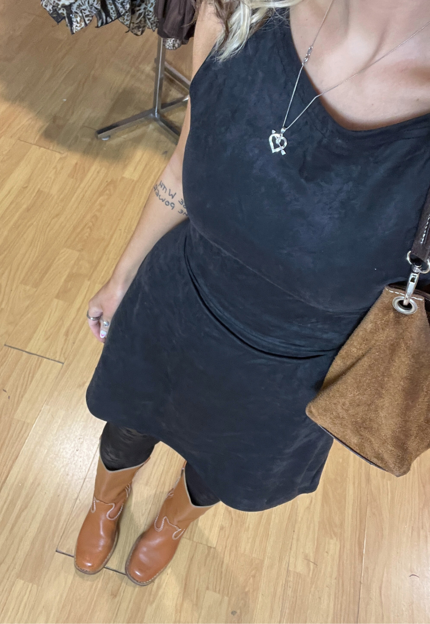 black moleskin (faux suede) cinch dress