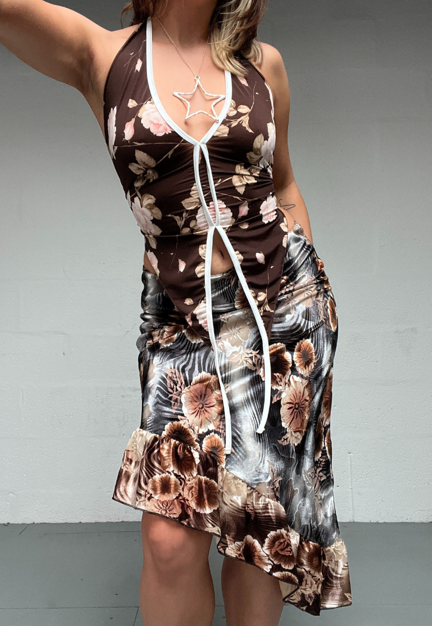 offcuts pink rose pointed halter top