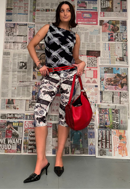 NAVY MISPRINT SLINKY SLASH NECK TOP - XS HISSY FIT LTD