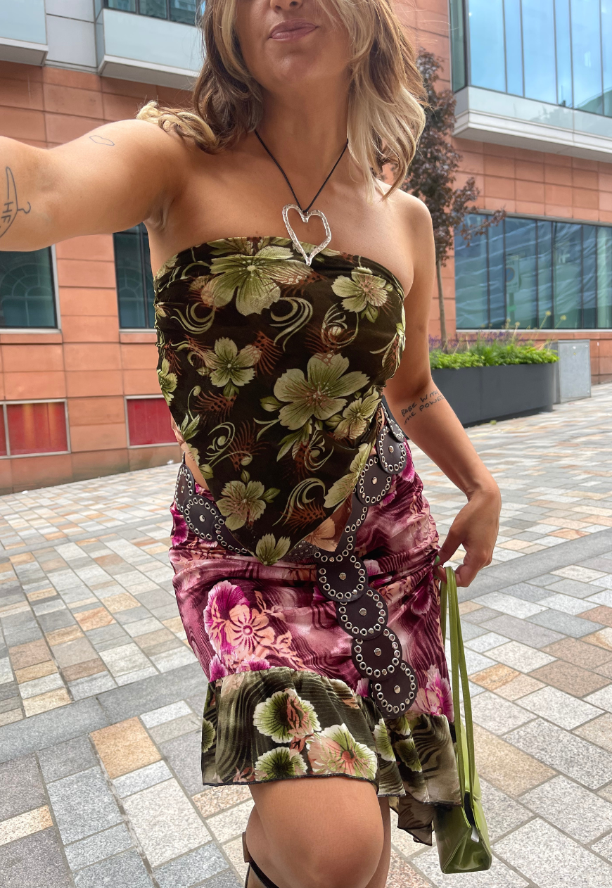 PINK/GREEN VELVET RUFFLE SKIRT - XS HISSY FIT LTD