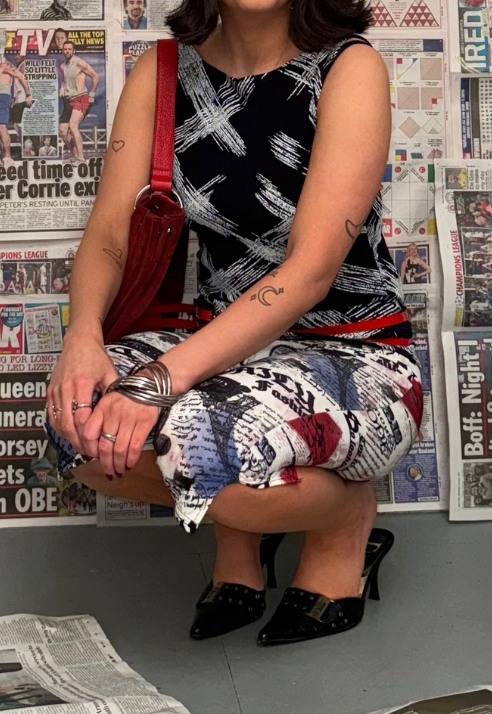 NAVY MISPRINT SLINKY SLASH NECK TOP - XS HISSY FIT LTD