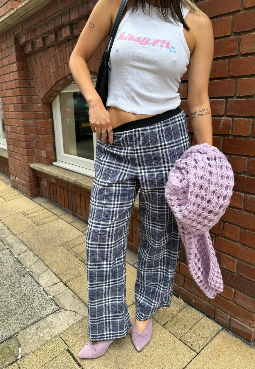 CHECK REVERSIBLE STRAIGHT LEG TROUSERS - XS/S HISSY FIT LTD