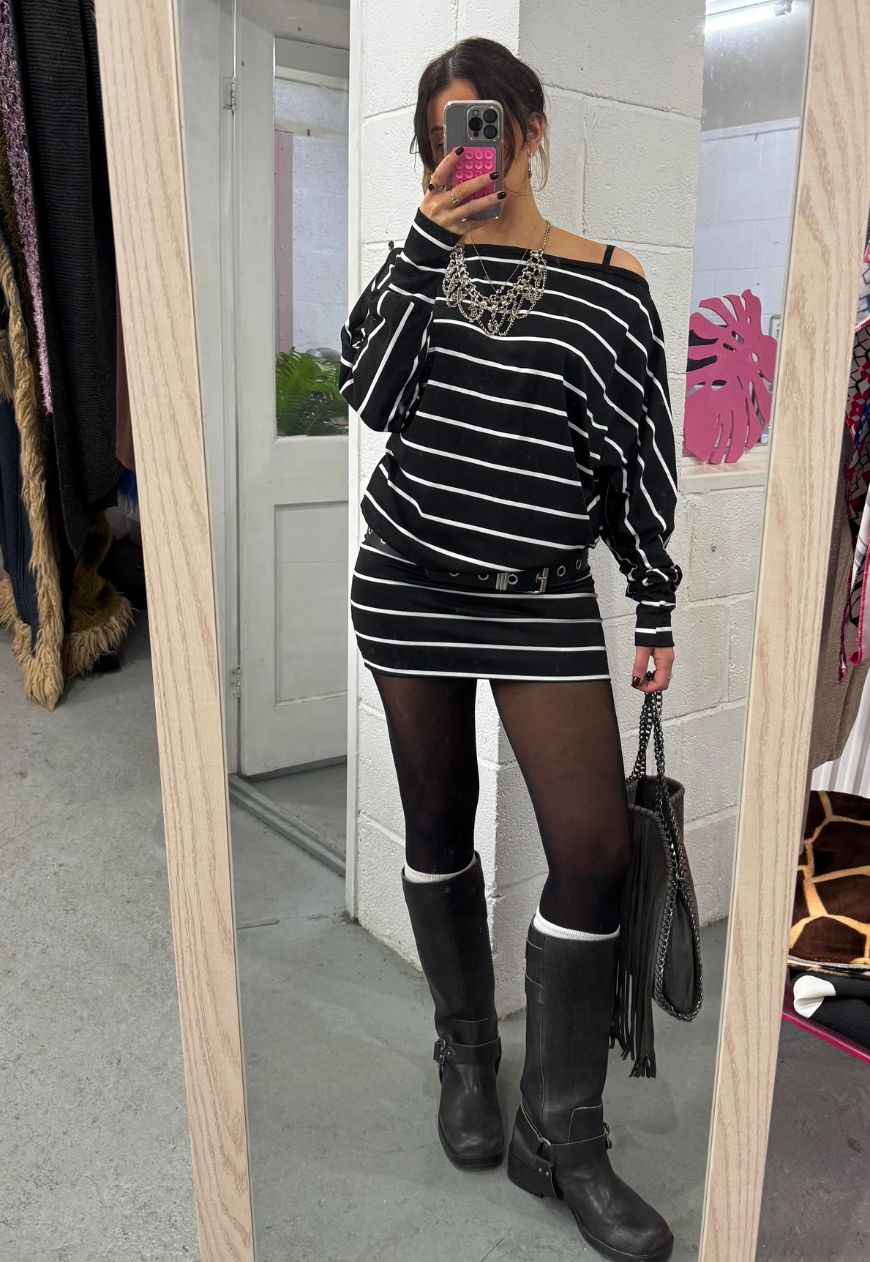 B&W STRIPE SLOUCH DRESS - XS HISSY FIT LTD
