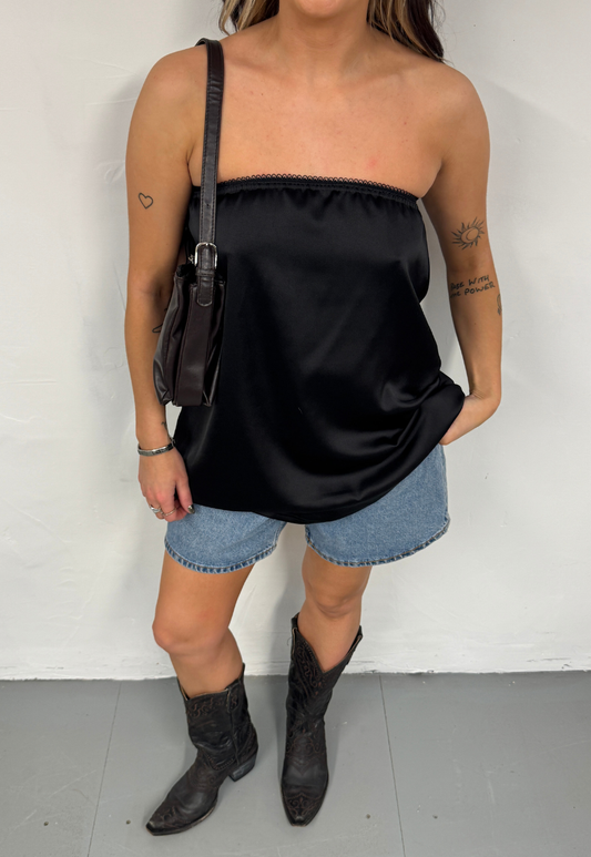 black satin bandeau top