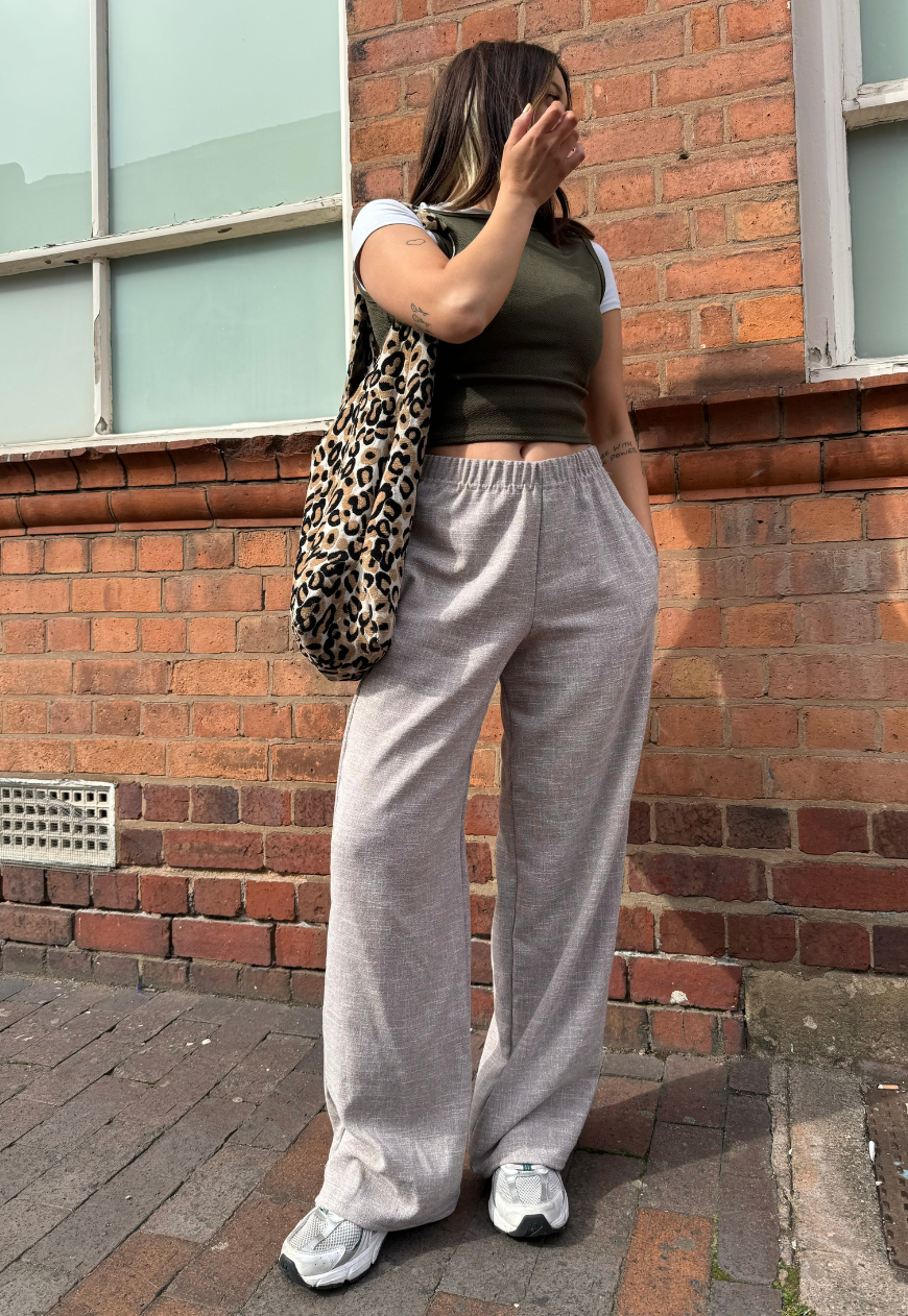 STONE WOVEN STRAIGHT LEG TROUSER - 2XS HISSY FIT LTD