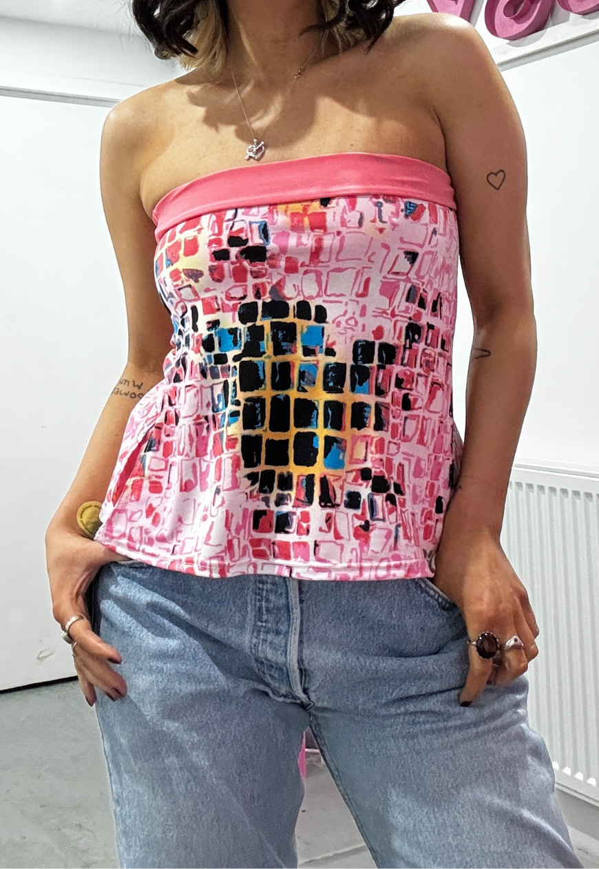 PINK TILE/PINK SLINKY REVERSIBLE BANDEAU SPLIT TOP - XS HISSY FIT LTD