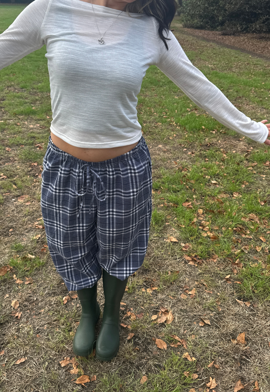 check straight leg trousers