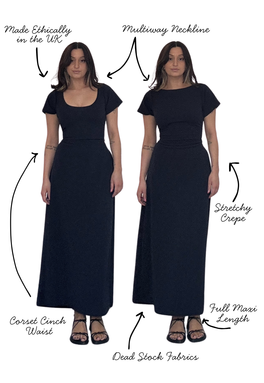 MULTIWAY MIDNIGHT CAP SLEEVE CINCH MAXI DRESS - XS HISSY FIT LTD