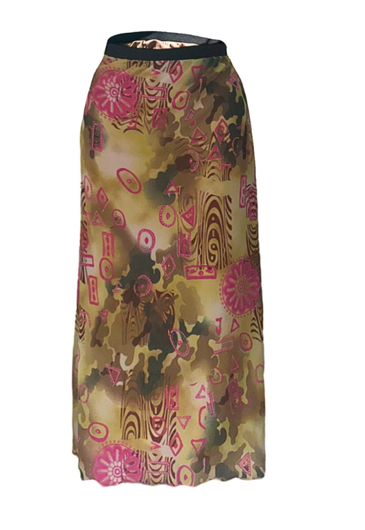 PINK SWIRL MESH MIDI SKIRT - S HISSY FIT LTD