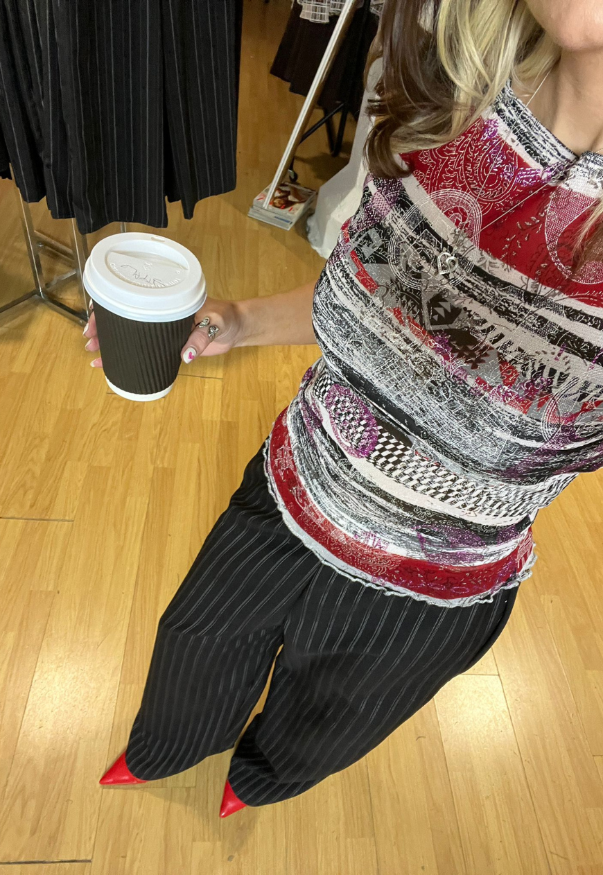 black/red stripe staple trouser