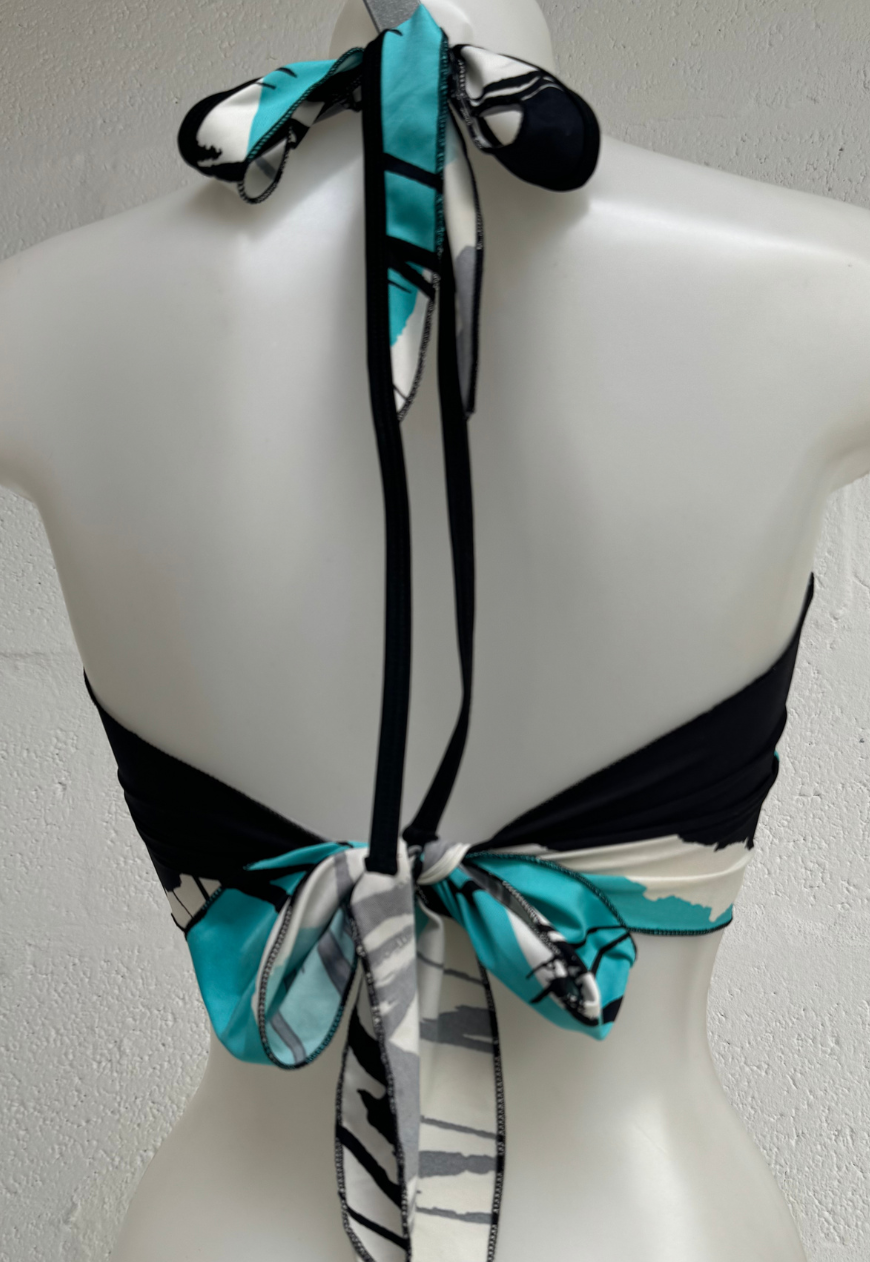 OFFCUTS BLACK PETAL POINTED HALTER TOP - S/M HISSY FIT LTD