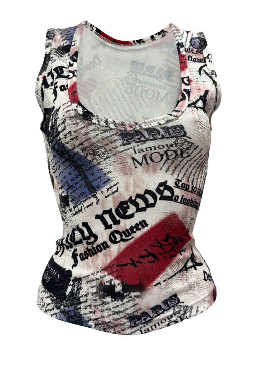 newsprint v neck top *coming soon*