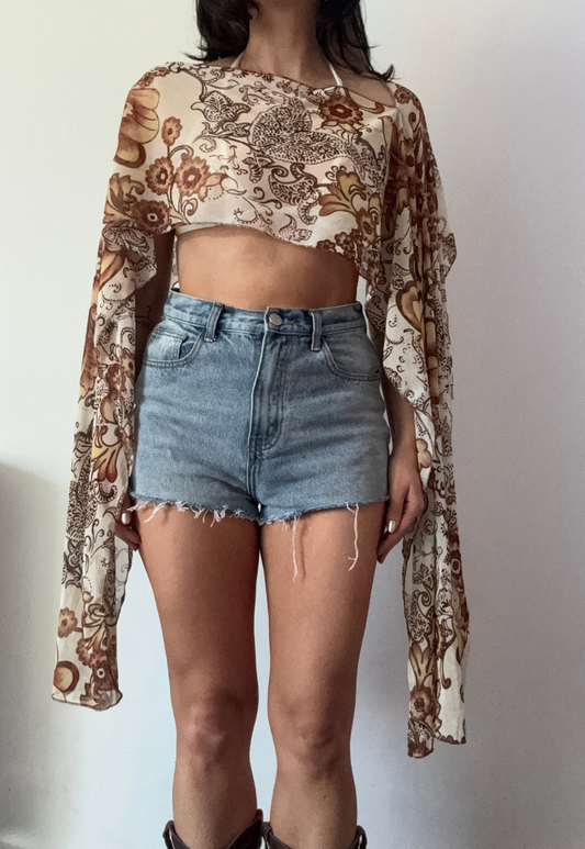 brown floral cape
