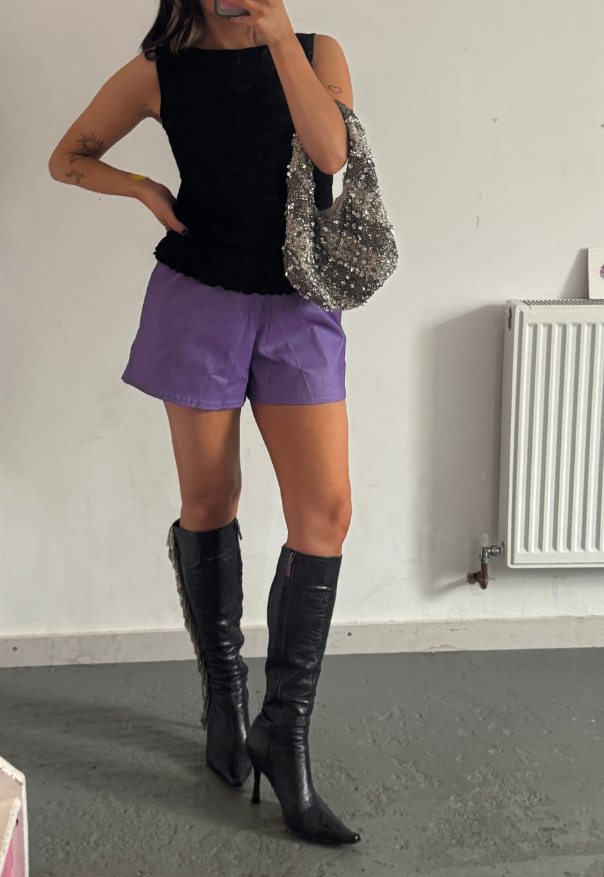 violet bengaline shorts