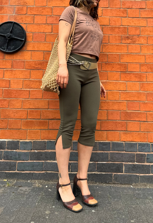 OLIVE CREPE CAPRI PANTS - XS HISSY FIT LTD