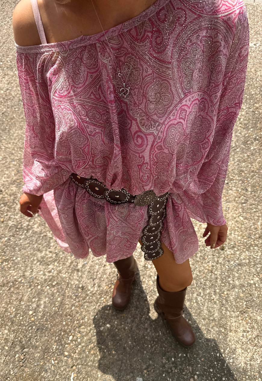 pink paisley glitter poncho - long