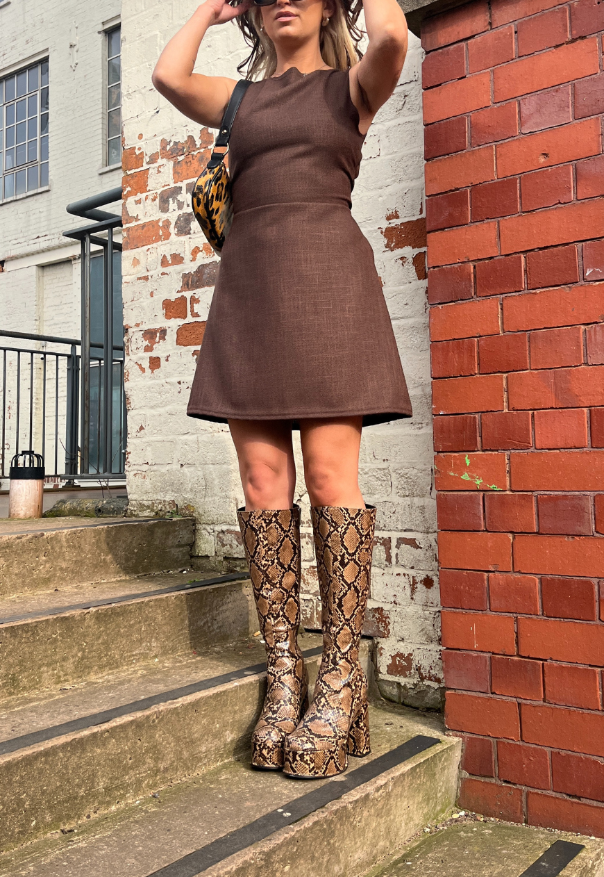BROWN WOVEN SLASH MINI DRESS - 2XS HISSY FIT LTD