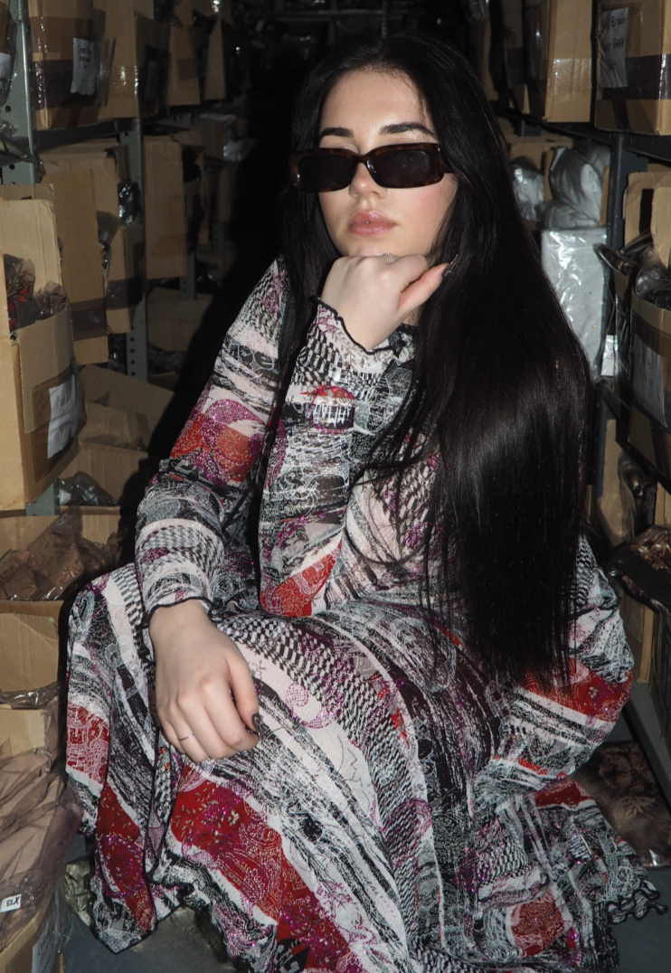 newspaper mesh sleeved top