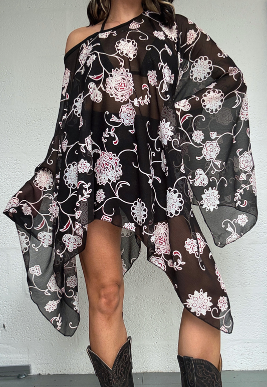 black flower mesh poncho *pre-order*