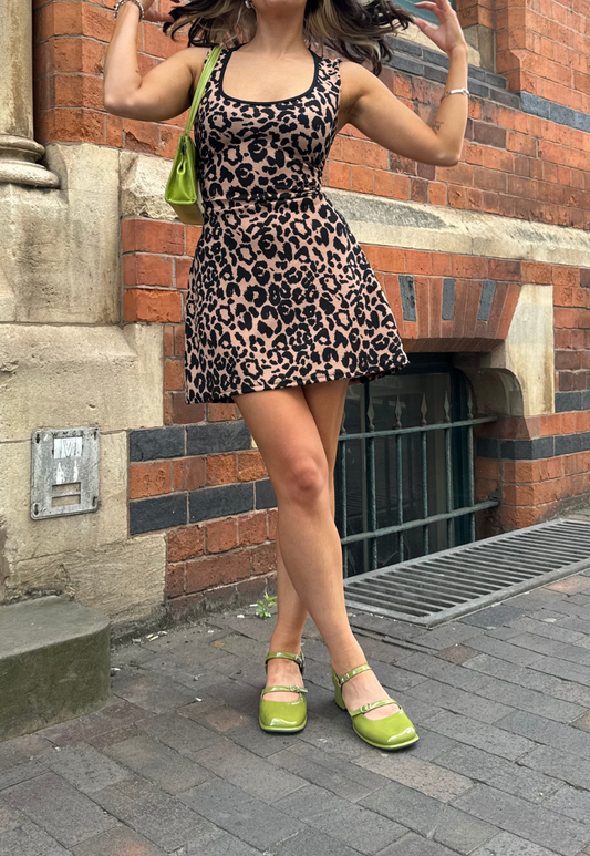 brown leopard multiway mini cinch dress