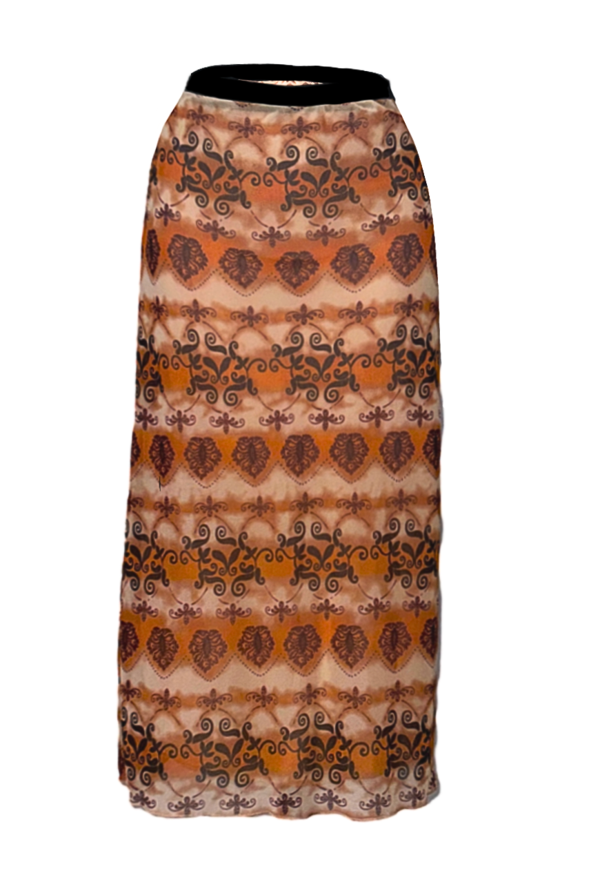 ORANGE GRUNGE MESH MIDI SKIRT - S HISSY FIT LTD