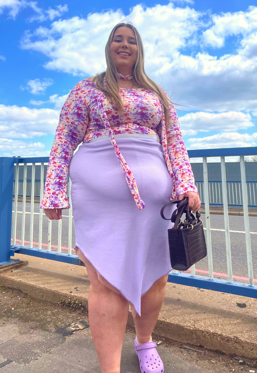 PURPLE/BROWN REVERSIBLE POINTED HEM SKIRT - 2XS HISSY FIT LTD