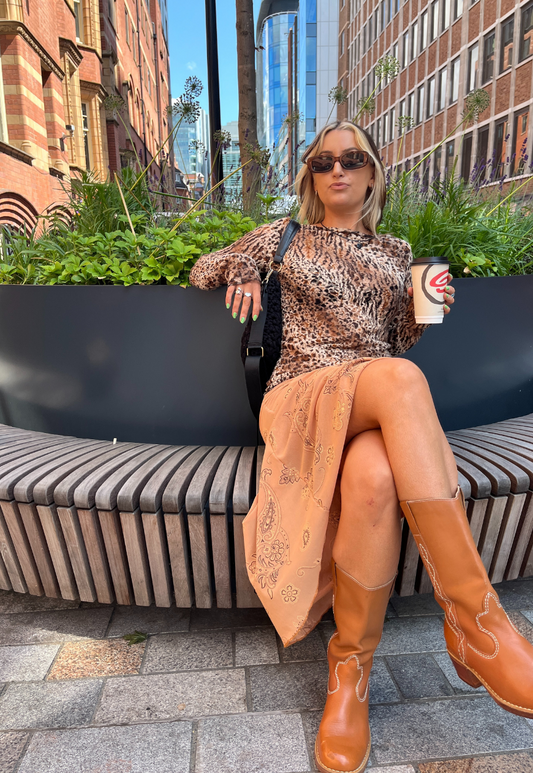 CARAMEL PAISLEY HALF LINED MESH SKIRT - S HISSY FIT LTD