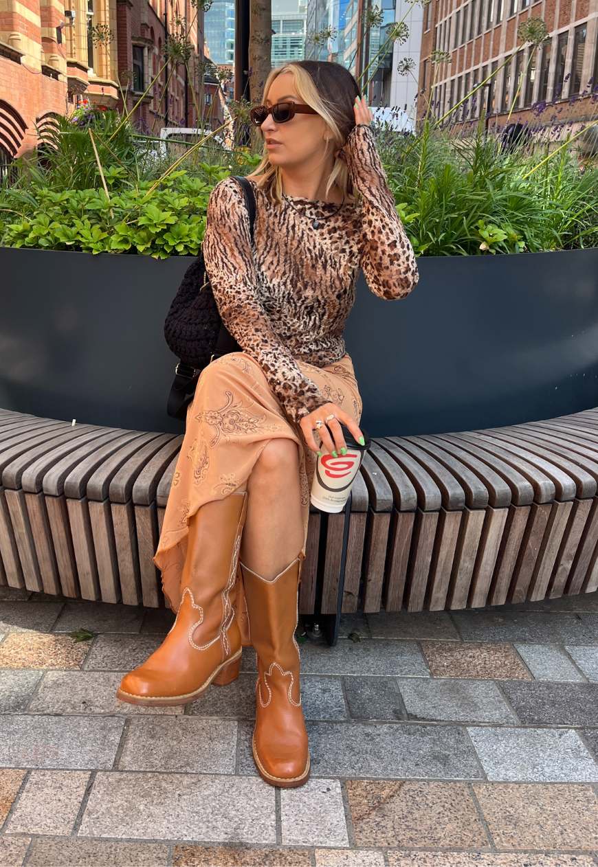 CARAMEL PAISLEY HALF LINED MESH SKIRT - S HISSY FIT LTD