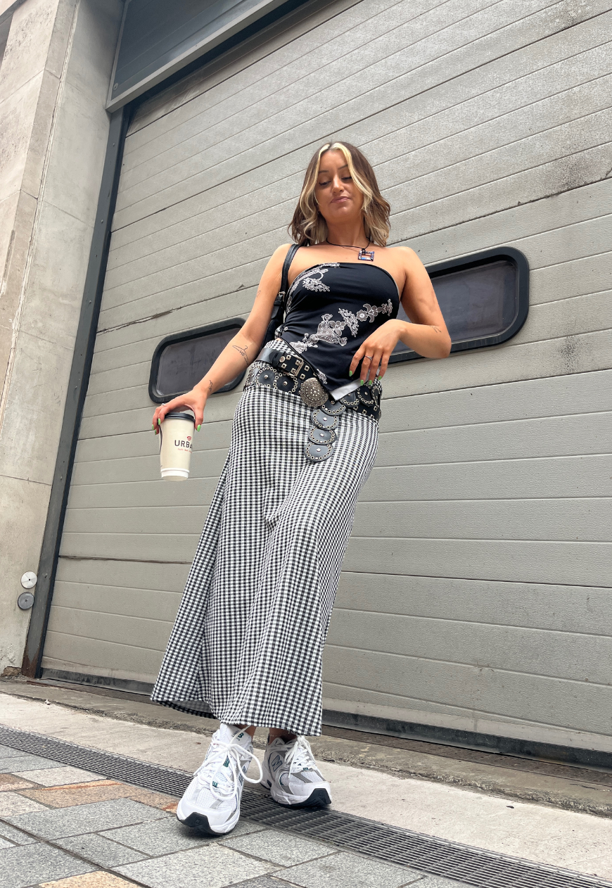 GINGHAM MID-RISE MAXI SKIRT - S HISSY FIT LTD