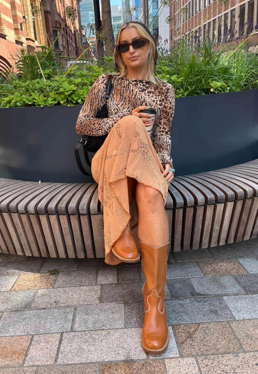 CARAMEL PAISLEY HALF LINED MESH SKIRT - S HISSY FIT LTD