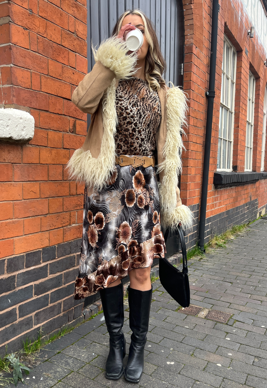BLACK/BROWN VELVET RUFFLE SKIRT - XS HISSY FIT LTD