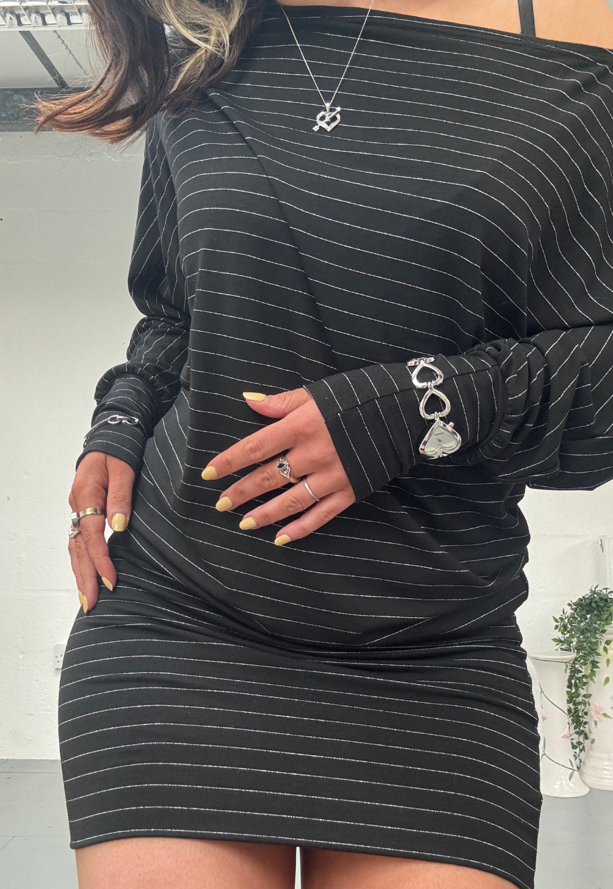 GLITTER PINSTRIPE SLOUCH DRESS - XS HISSY FIT LTD