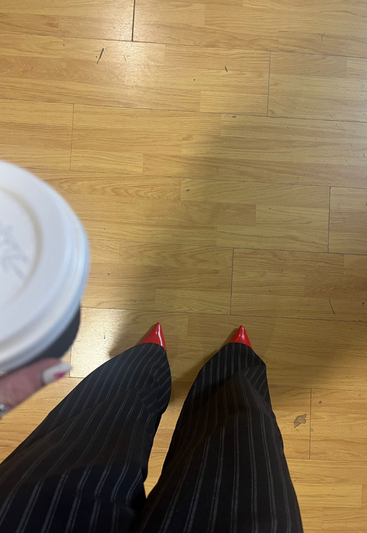 black/red stripe staple trouser