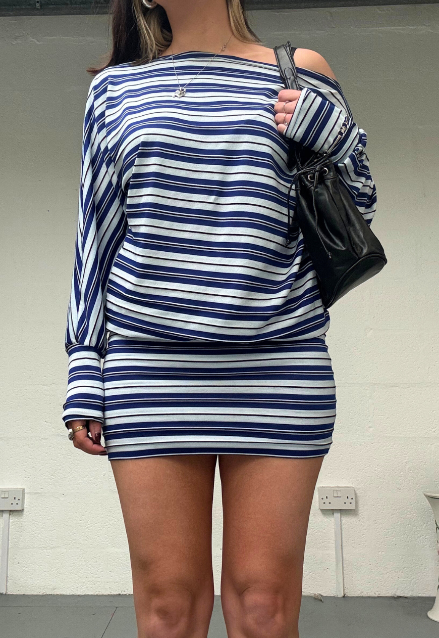 BLUE STRIPE SLOUCH DRESS - XS HISSY FIT LTD