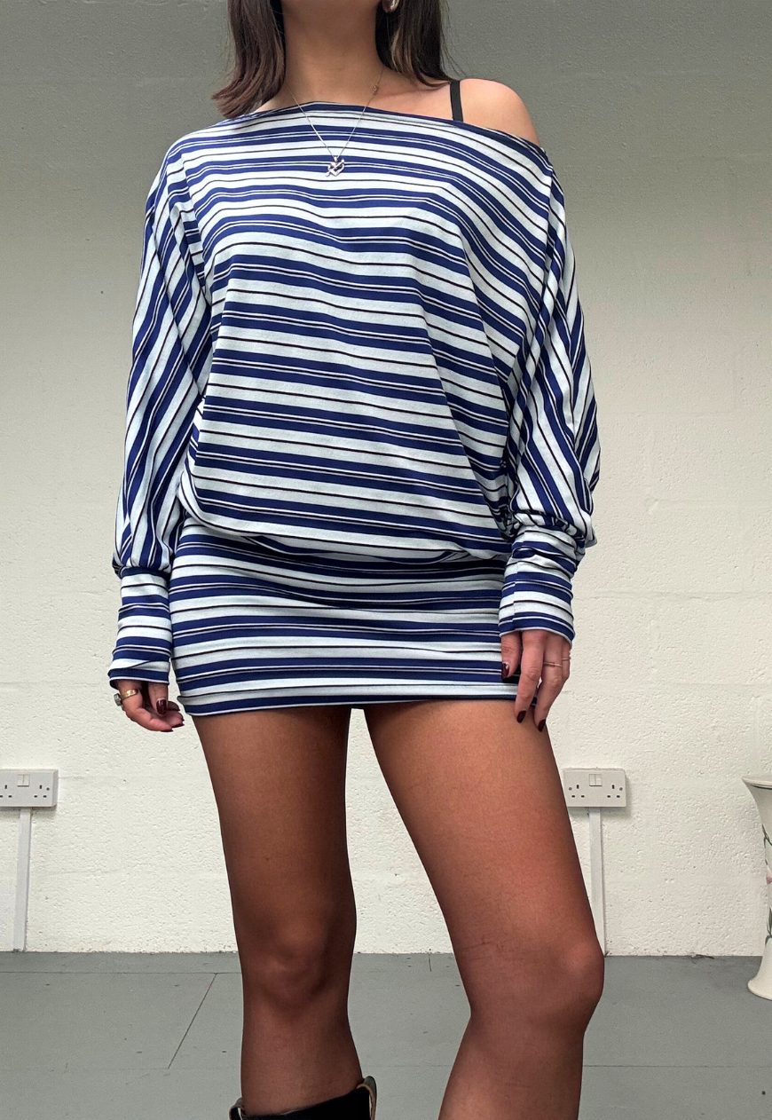 BLUE STRIPE SLOUCH DRESS - XS HISSY FIT LTD