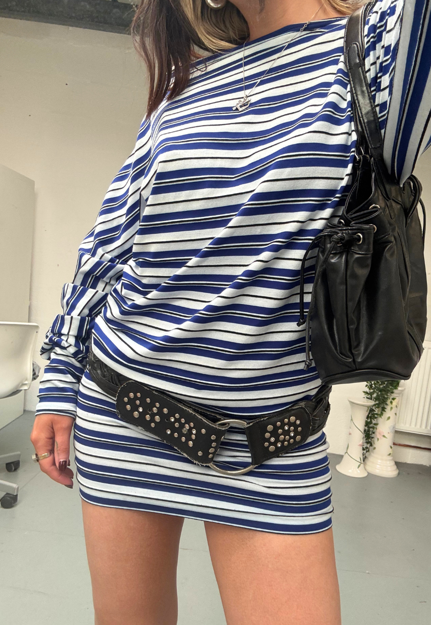 BLUE STRIPE SLOUCH DRESS - XS HISSY FIT LTD