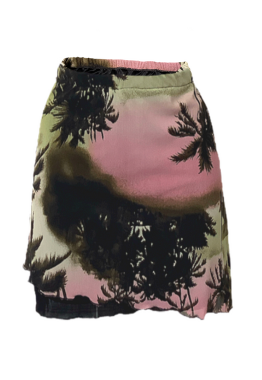 PALM TREE ASYMMETRIC LAYERED SKIRT - XS HISSY FIT LTD