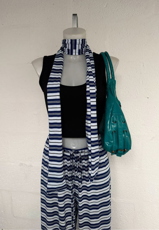blue stripe skinny scarf