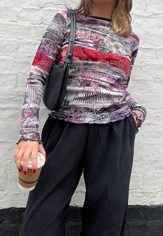 newspaper mesh sleeved top