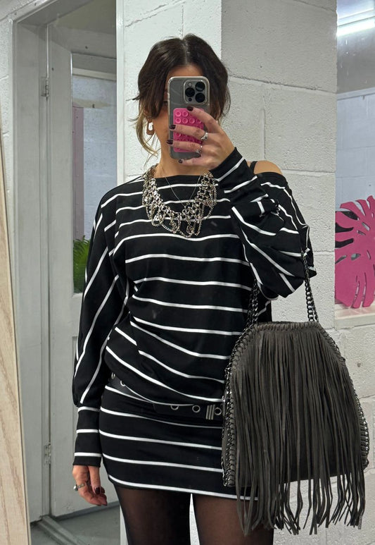 B&W STRIPE SLOUCH DRESS - XS HISSY FIT LTD